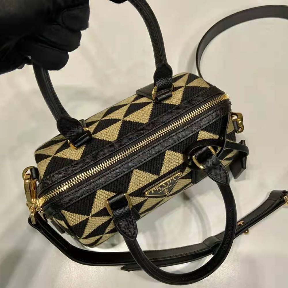 Prada Women Symbole Embroidered Jacquard Fabric Top-Handle Bag-Black - image 5