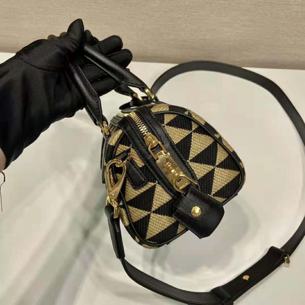 Prada Women Symbole Embroidered Jacquard Fabric Top-Handle Bag-Black - image 6