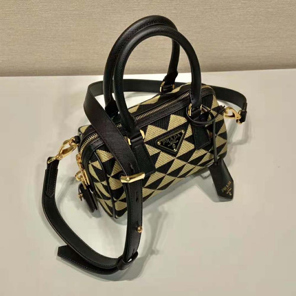 Prada Women Symbole Embroidered Jacquard Fabric Top-Handle Bag-Black - image 7