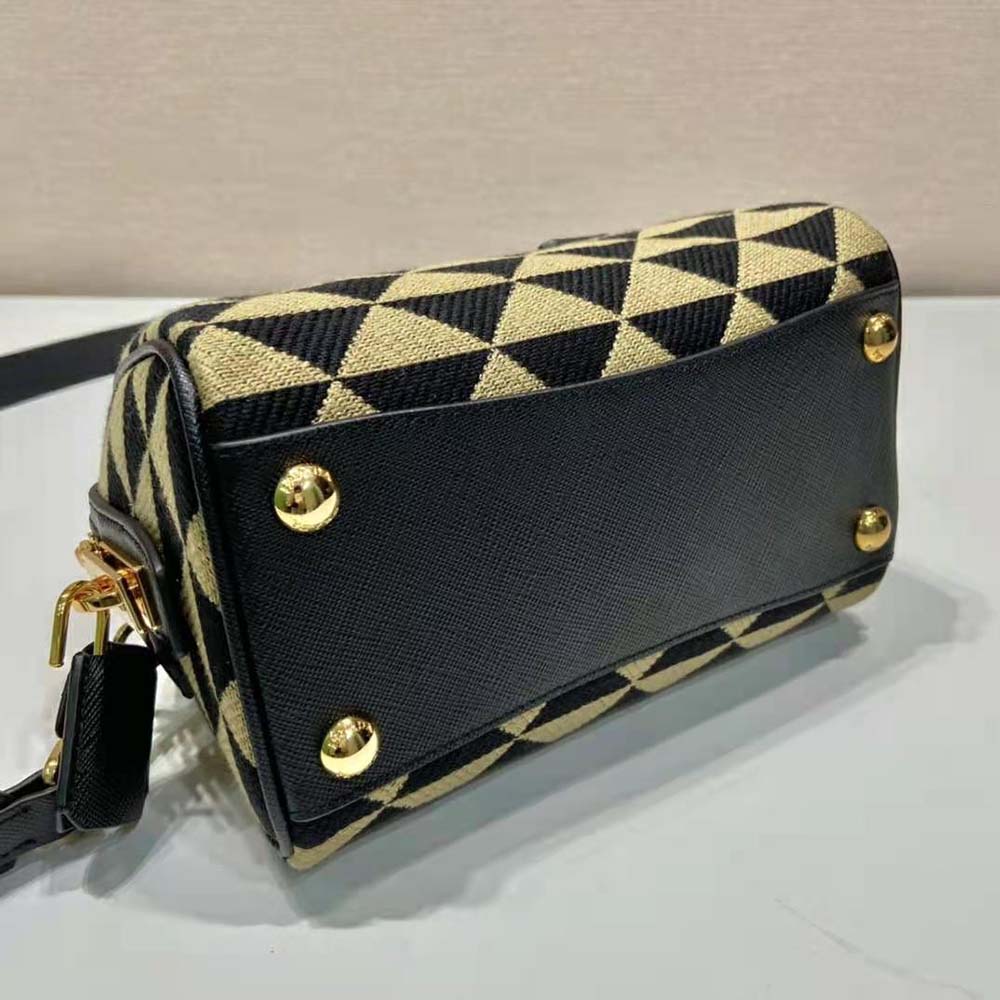 Prada Women Symbole Embroidered Jacquard Fabric Top-Handle Bag-Black - image 8