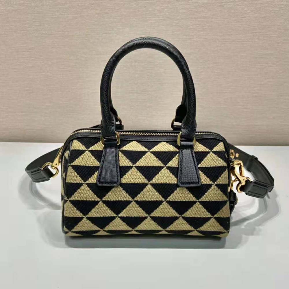 Prada Women Symbole Embroidered Jacquard Fabric Top-Handle Bag-Black - image 4