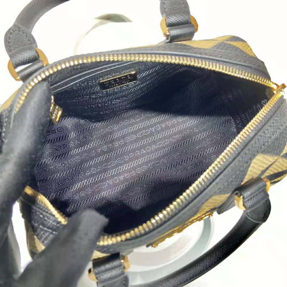 Prada Women Symbole Embroidered Jacquard Fabric Top-Handle Bag-Black - image 9