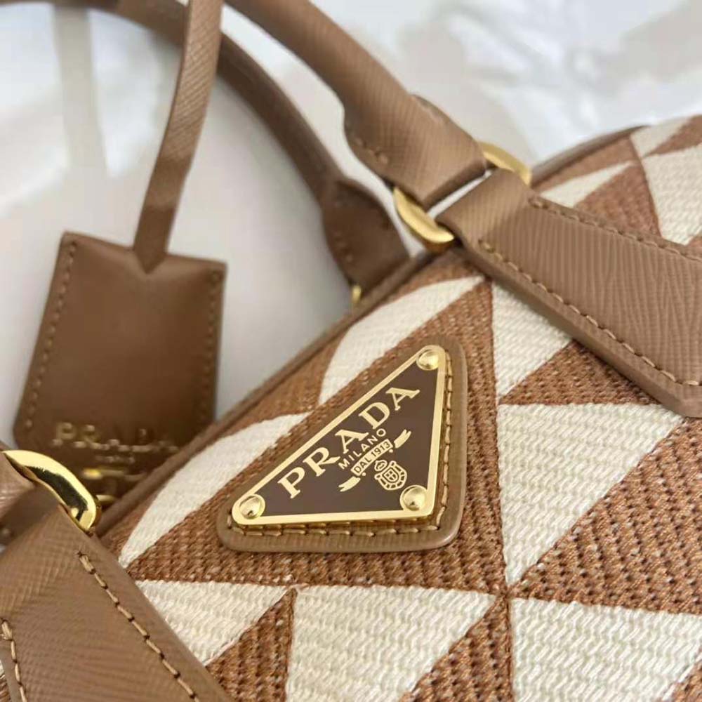 Prada Women Symbole Embroidered Jacquard Fabric Top-Handle Bag-Brown - image 7