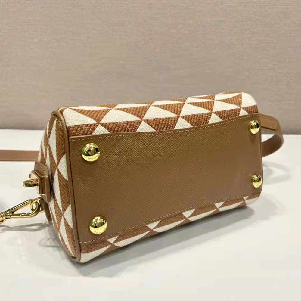 Prada Women Symbole Embroidered Jacquard Fabric Top-Handle Bag-Brown - image 5