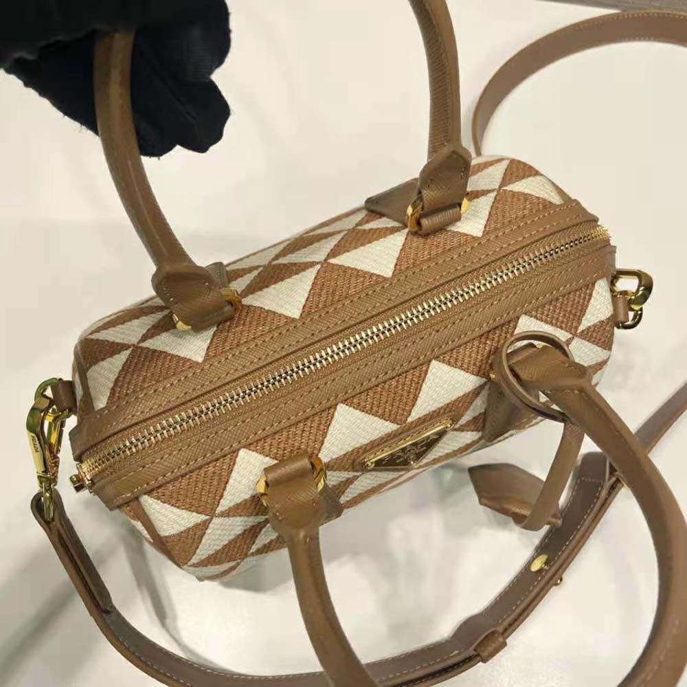 Prada Women Symbole Embroidered Jacquard Fabric Top-Handle Bag-Brown - image 6