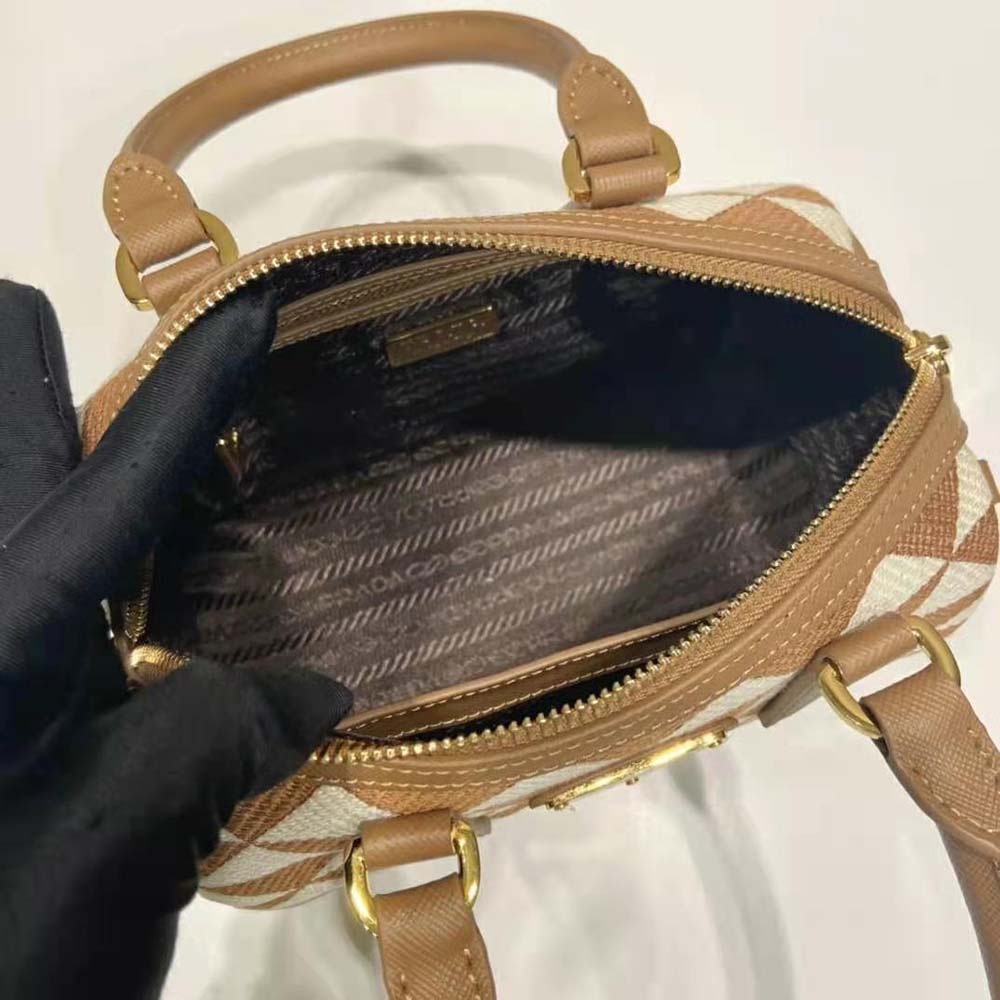 Prada Women Symbole Embroidered Jacquard Fabric Top-Handle Bag-Brown - image 8