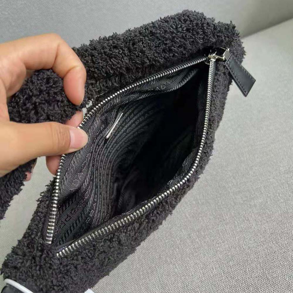 Prada Women Terrycloth Pouch with Embroidered Lettering Logo-Black - image 8