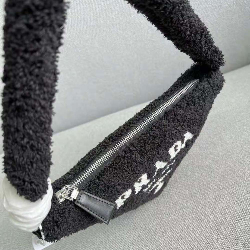 Prada Women Terrycloth Pouch with Embroidered Lettering Logo-Black - image 5