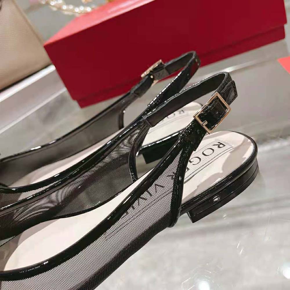 Roger Vivier Women Gommettine Net Lacquered Buckle Slingback Ballerinas in Fabric-Black - image 10