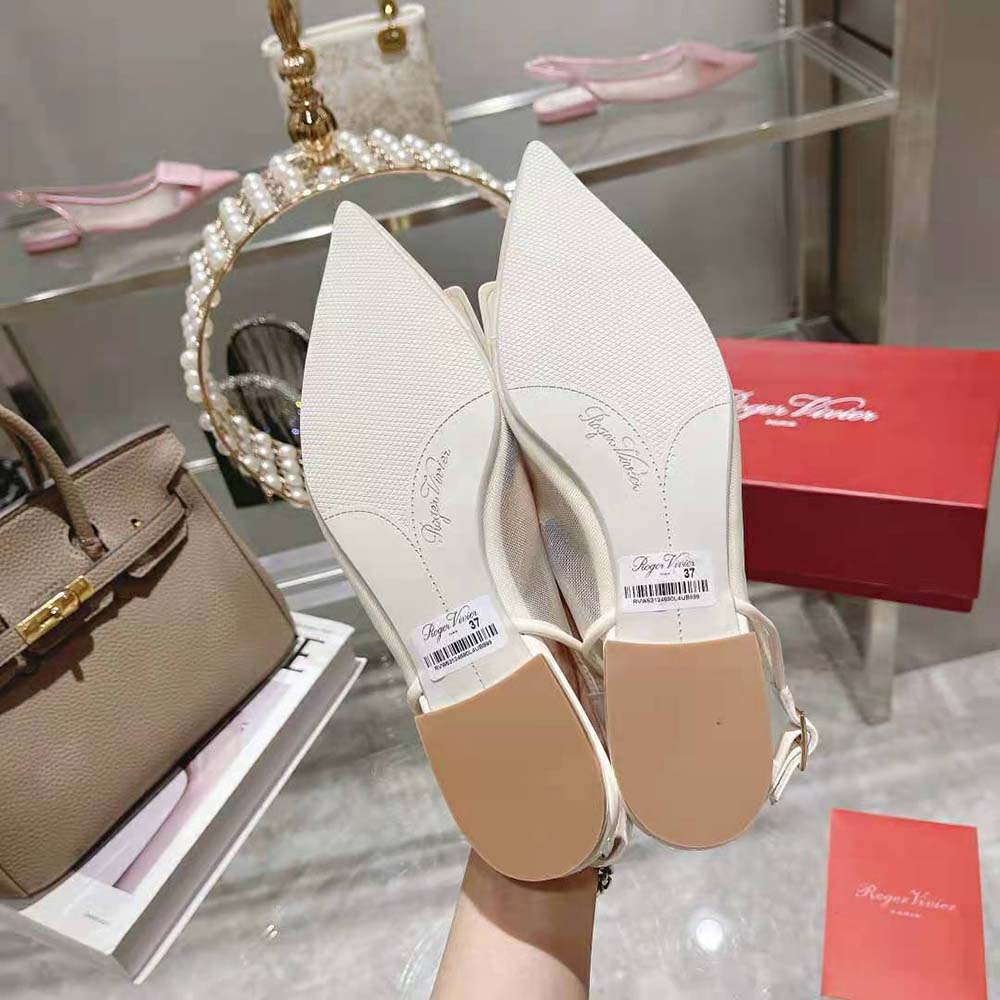 Roger Vivier Women Gommettine Net Lacquered Buckle Slingback Ballerinas in Fabric-White - image 10