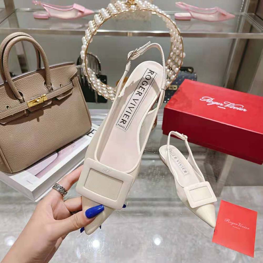 Roger Vivier Women Gommettine Net Lacquered Buckle Slingback Ballerinas in Fabric-White - image 7
