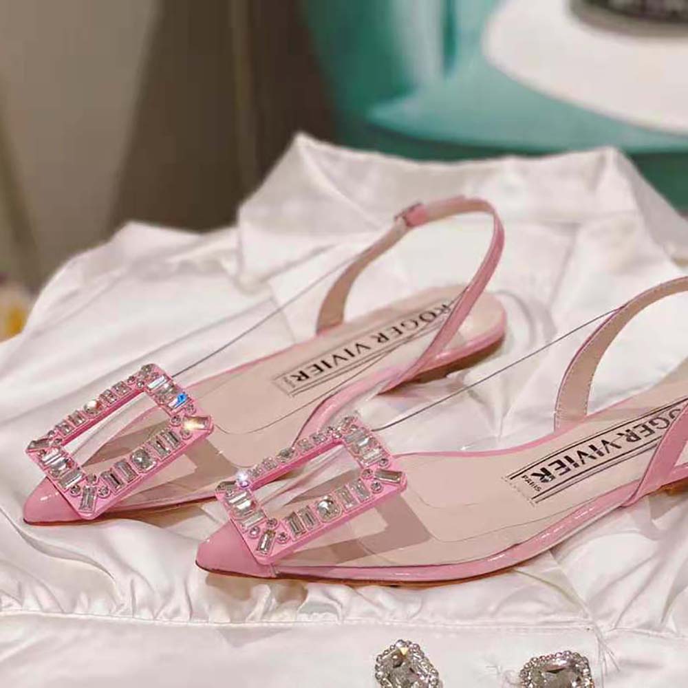 Roger Vivier Women Gommettine Strass Buckle Slingback Ballerinas in PVC-Pink - image 6