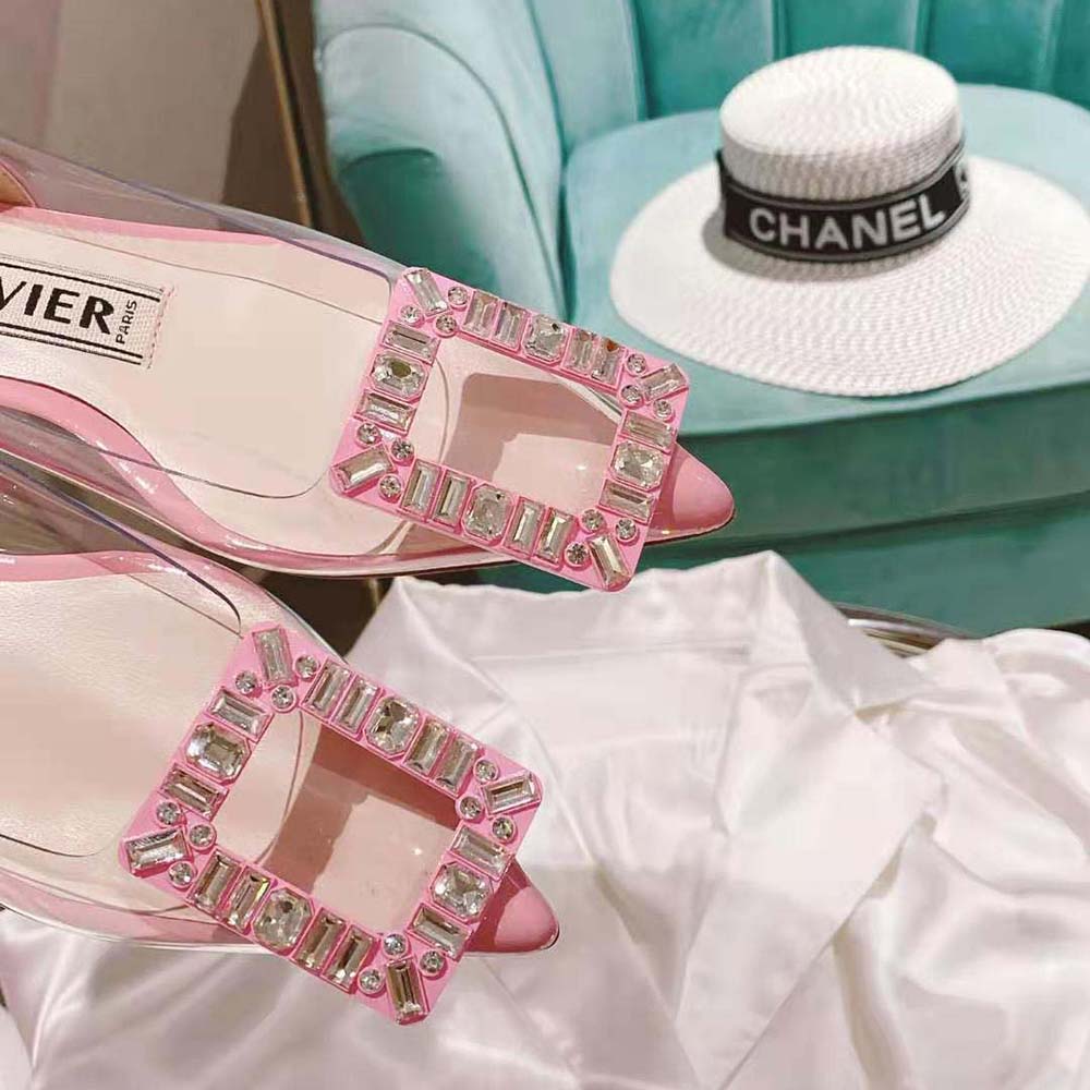 Roger Vivier Women Gommettine Strass Buckle Slingback Ballerinas in PVC-Pink - image 8