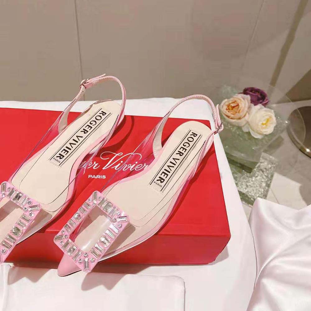 Roger Vivier Women Gommettine Strass Buckle Slingback Ballerinas in PVC-Pink - image 4