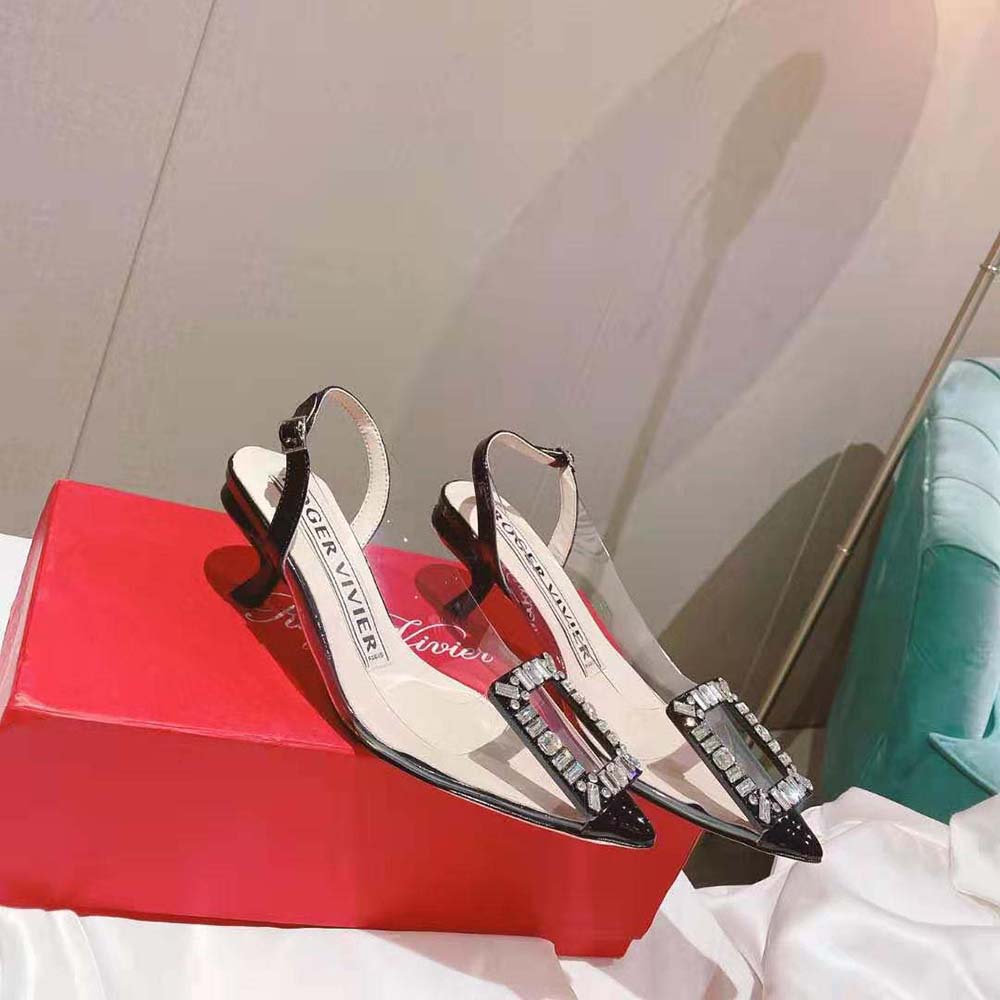Roger Vivier Women Virgule Strass Buckle Slingback Pumps in PVC-Black - image 5