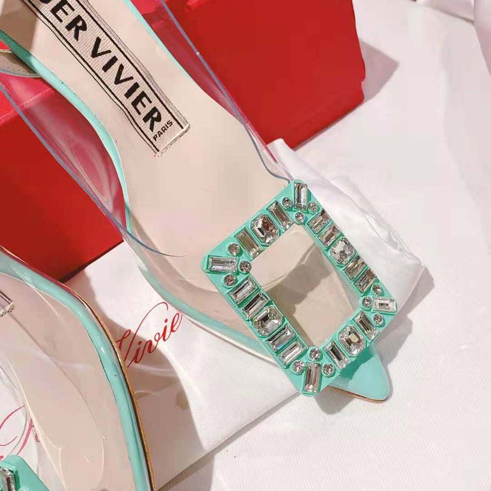 Roger Vivier Women Virgule Strass Buckle Slingback Pumps in PVC-Lime - image 8