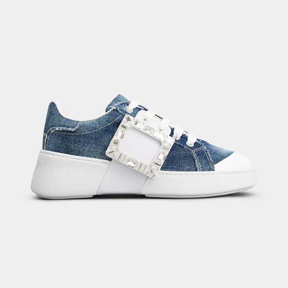 Roger Vivier Women Viv’ Skate Strass Buckle Sneakers in Denim