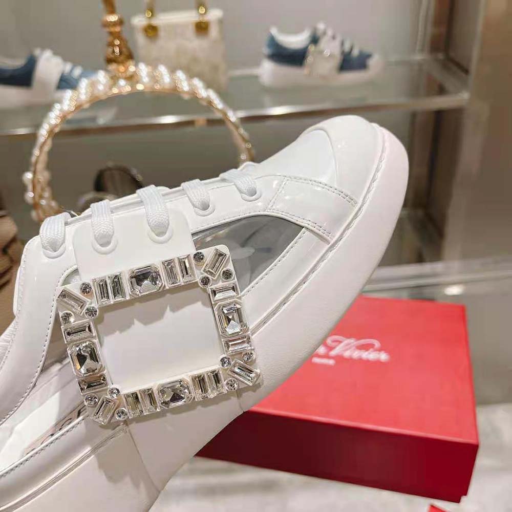Roger Vivier Women Viv’ Skate Strass Buckle Sneakers in PVC-White - image 9
