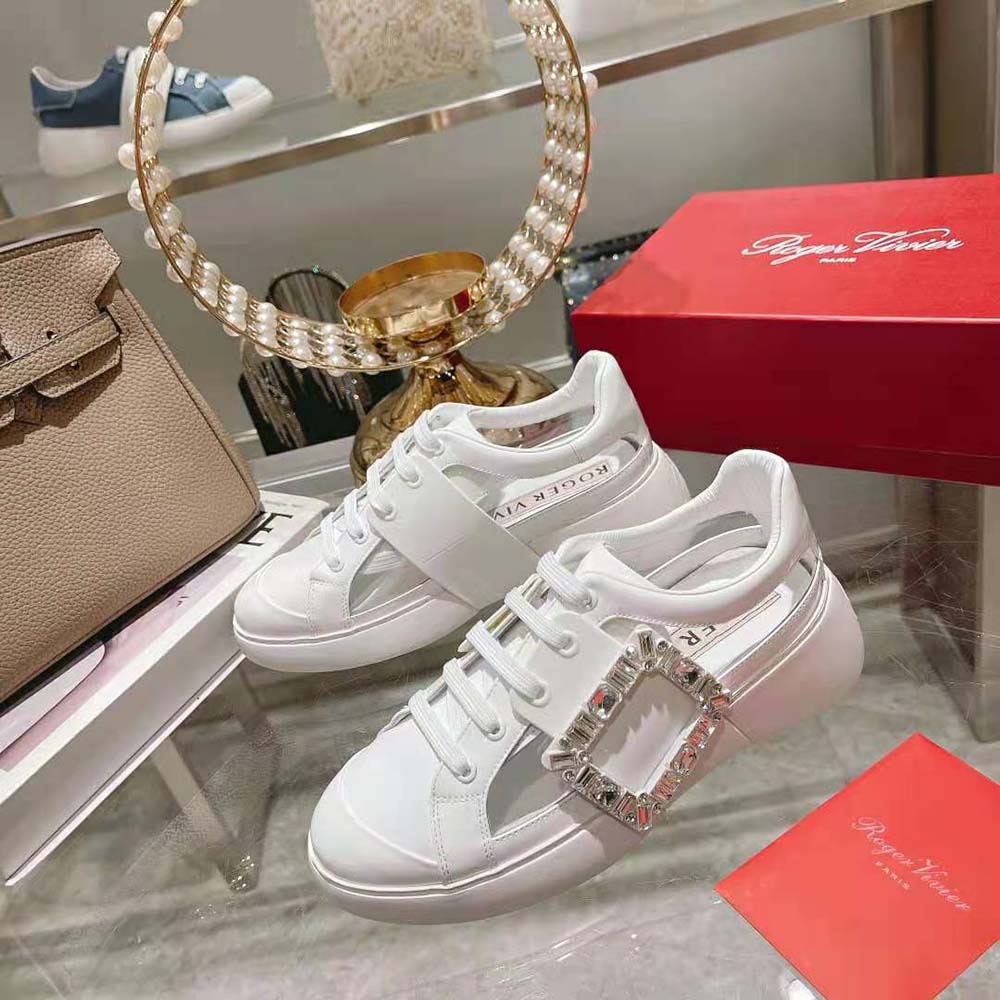 Roger Vivier Women Viv’ Skate Strass Buckle Sneakers in PVC-White - image 4