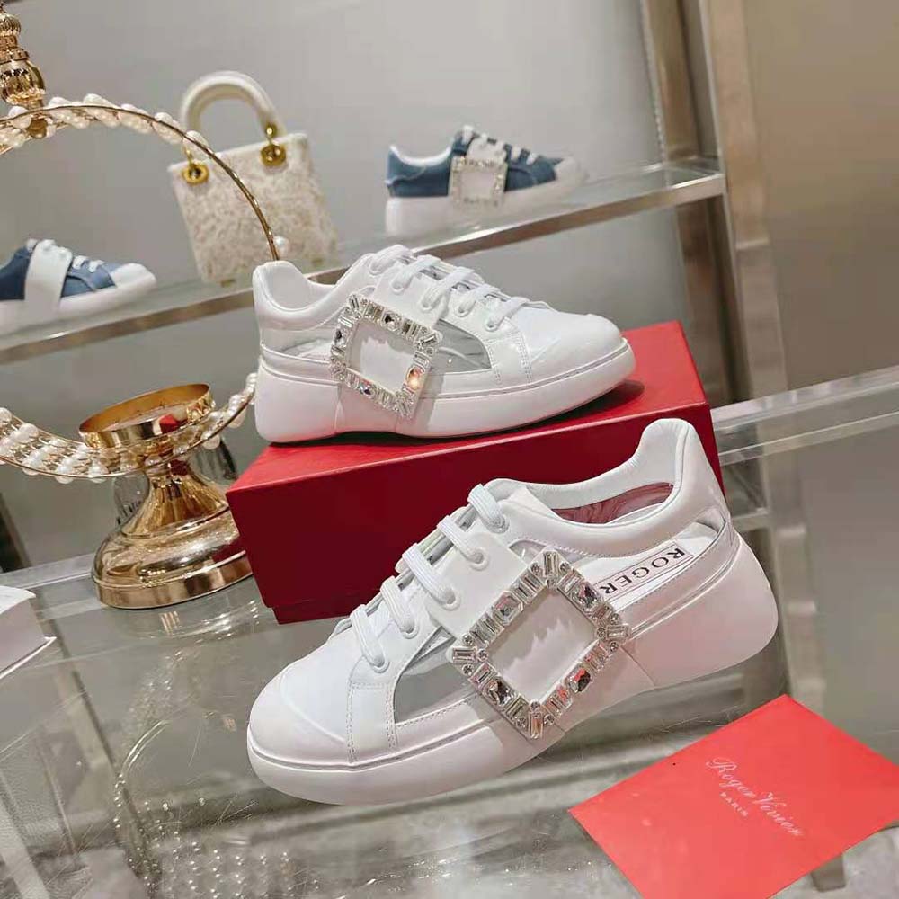 Roger Vivier Women Viv’ Skate Strass Buckle Sneakers in PVC-White - image 5