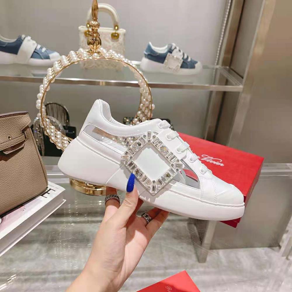 Roger Vivier Women Viv’ Skate Strass Buckle Sneakers in PVC-White - image 7