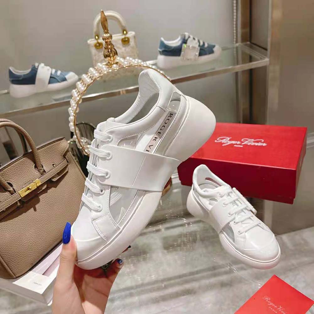 Roger Vivier Women Viv’ Skate Strass Buckle Sneakers in PVC-White - image 6