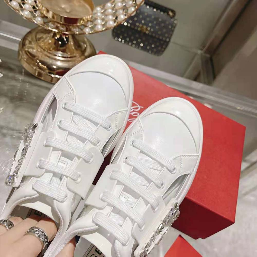 Roger Vivier Women Viv’ Skate Strass Buckle Sneakers in PVC-White - image 8