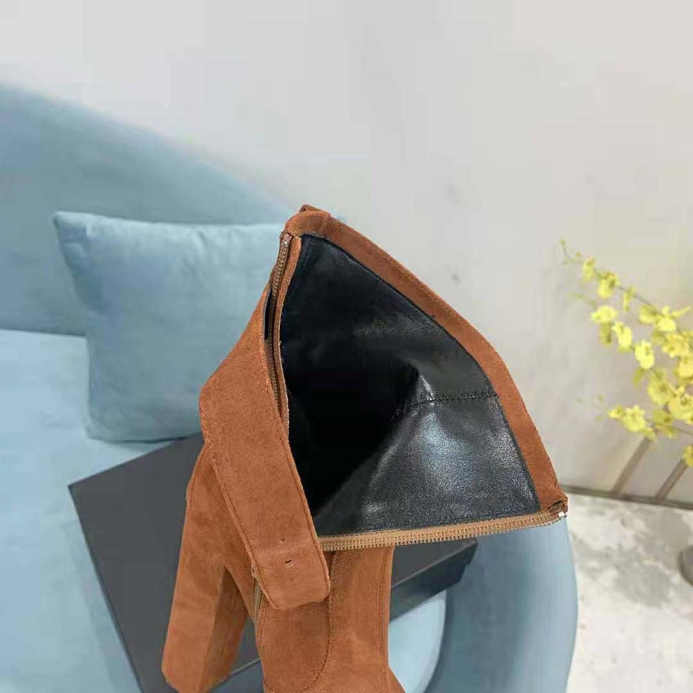 Saint Laurent YSL Women Cherry Buckle Platform Booties in Suede-Brown - image 8