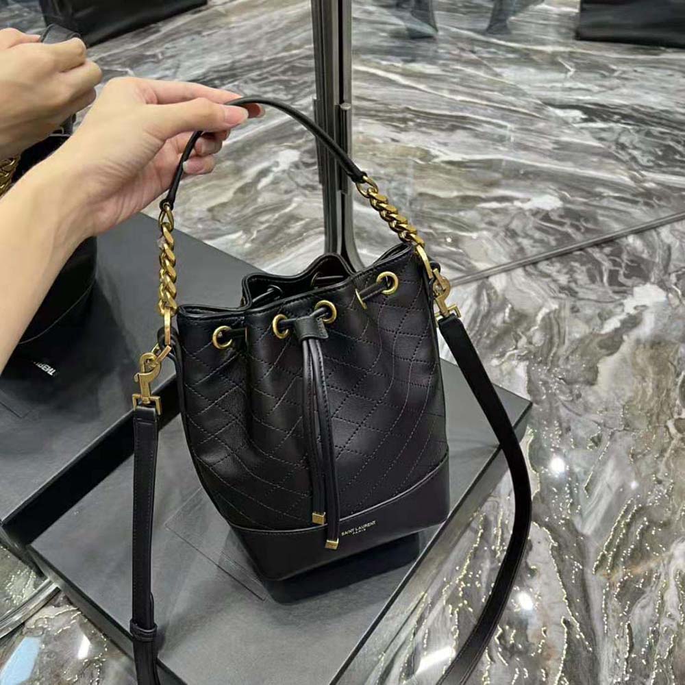 Saint Laurent YSL Women Emmanuelle Small Bucket Bag in Quilted Lambskin-Black - image 6