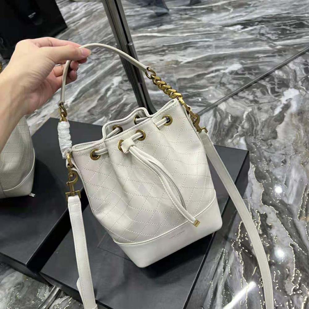 Saint Laurent YSL Women Emmanuelle Small Bucket Bag in Quilted Lambskin-White - image 5