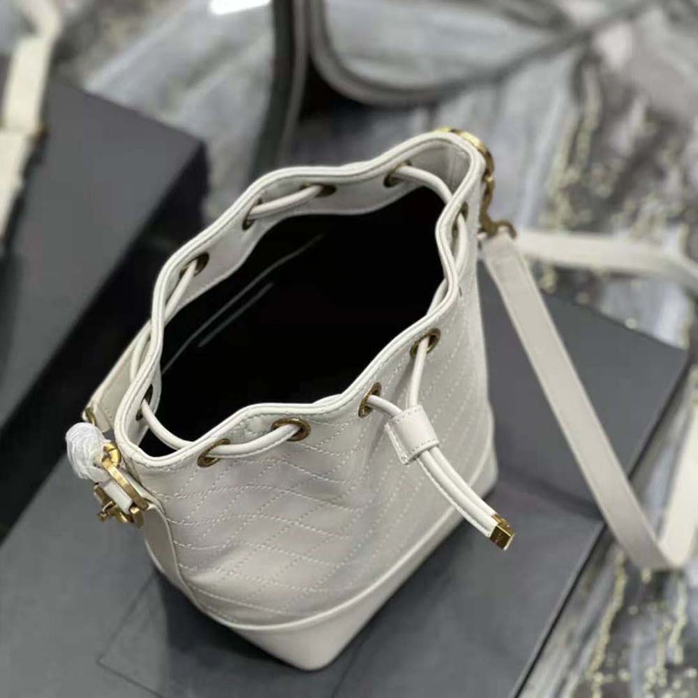 Saint Laurent YSL Women Emmanuelle Small Bucket Bag in Quilted Lambskin-White - image 9