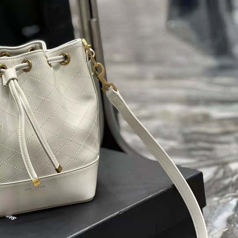 Saint Laurent YSL Women Emmanuelle Small Bucket Bag in Quilted Lambskin-White - image 8