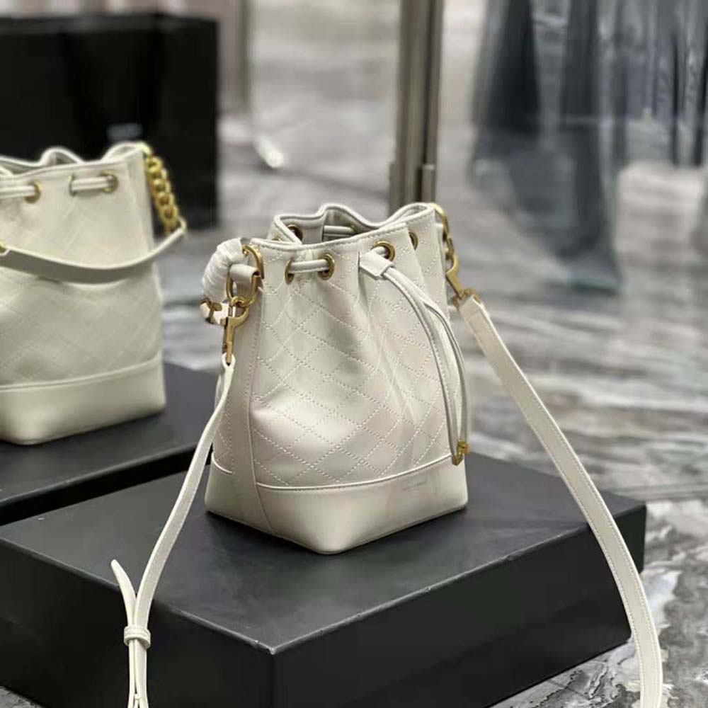 Saint Laurent YSL Women Emmanuelle Small Bucket Bag in Quilted Lambskin-White - image 4
