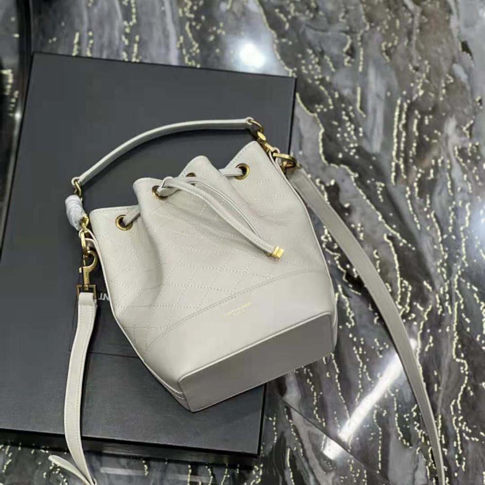 Saint Laurent YSL Women Emmanuelle Small Bucket Bag in Quilted Lambskin-White - image 7