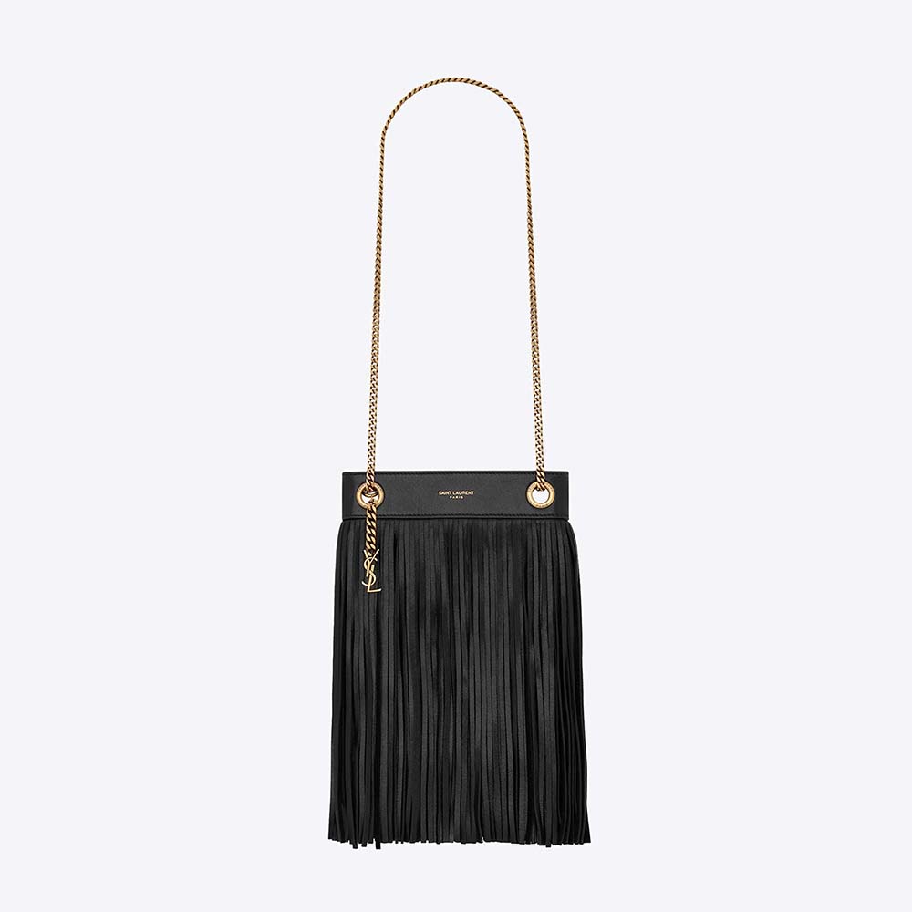 Front view of Saint Laurent YSL Women Grace Small Chain Bag in Suede-Black