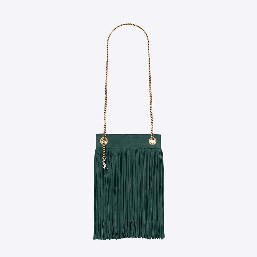 Front view of Saint Laurent YSL Women Grace Small Chain Bag in Suede-Blue