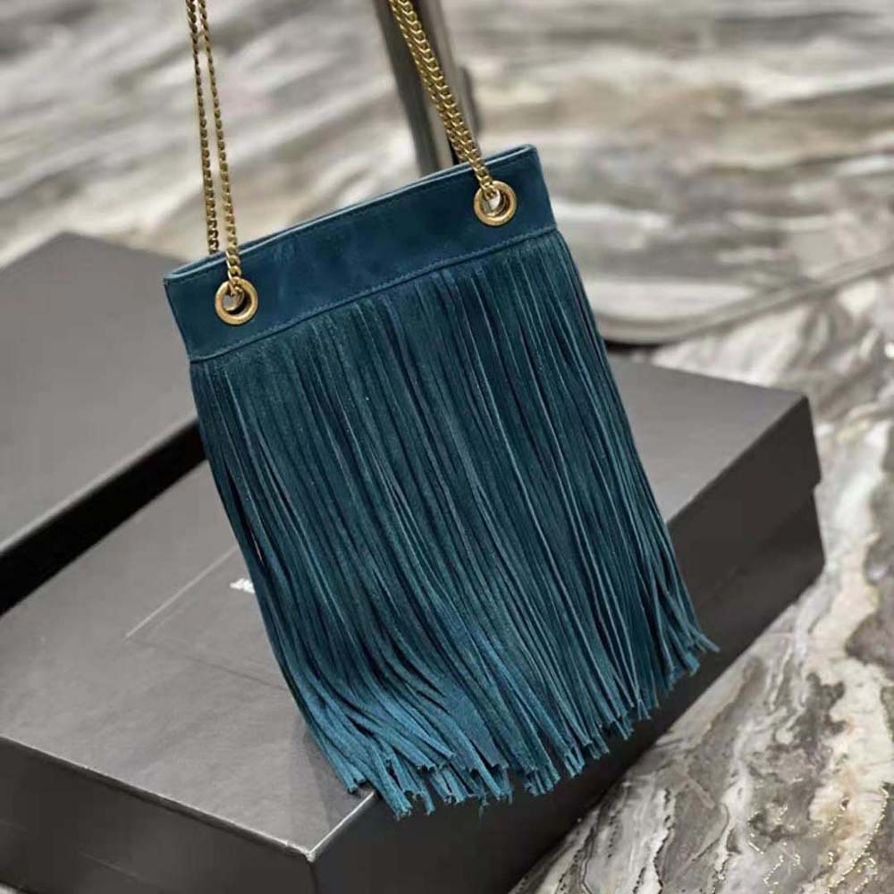Side angle showing silhouette and suede texture of Saint Laurent YSL Grace Bag