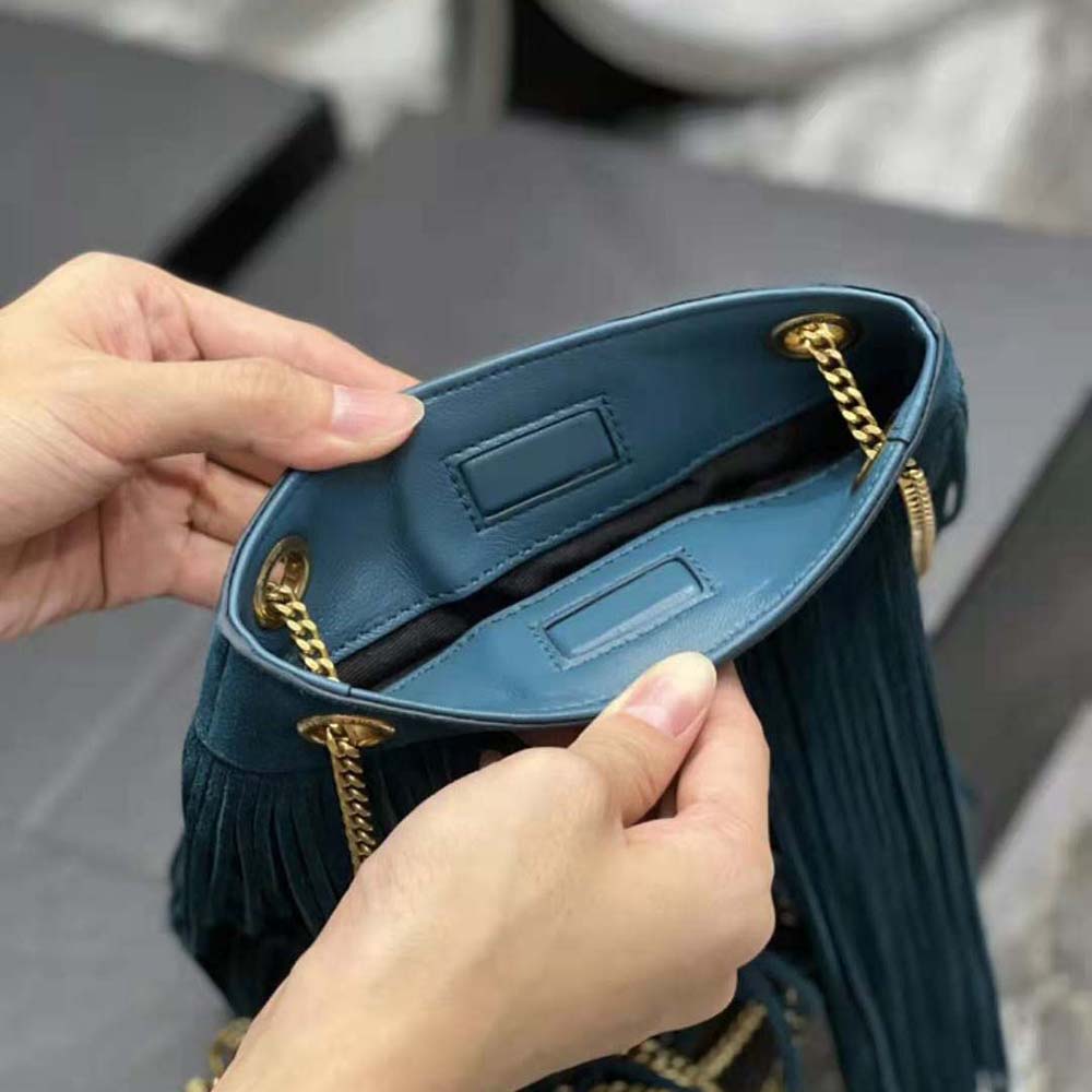 Saint Laurent YSL Women Grace Small Chain Bag in Suede-Blue - image 9