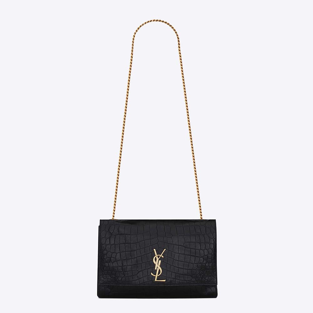 Saint Laurent YSL Women Kate Medium Reversible Chain Bag in Suede and Crocodile-Embossed Leather