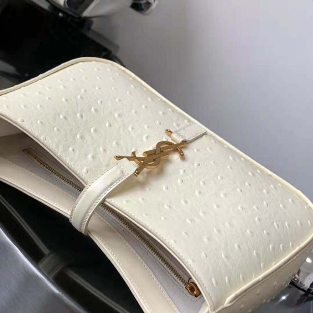 Saint Laurent YSL Women Le 5 A 7 Hobo Bag in Ostrich-White - image 6