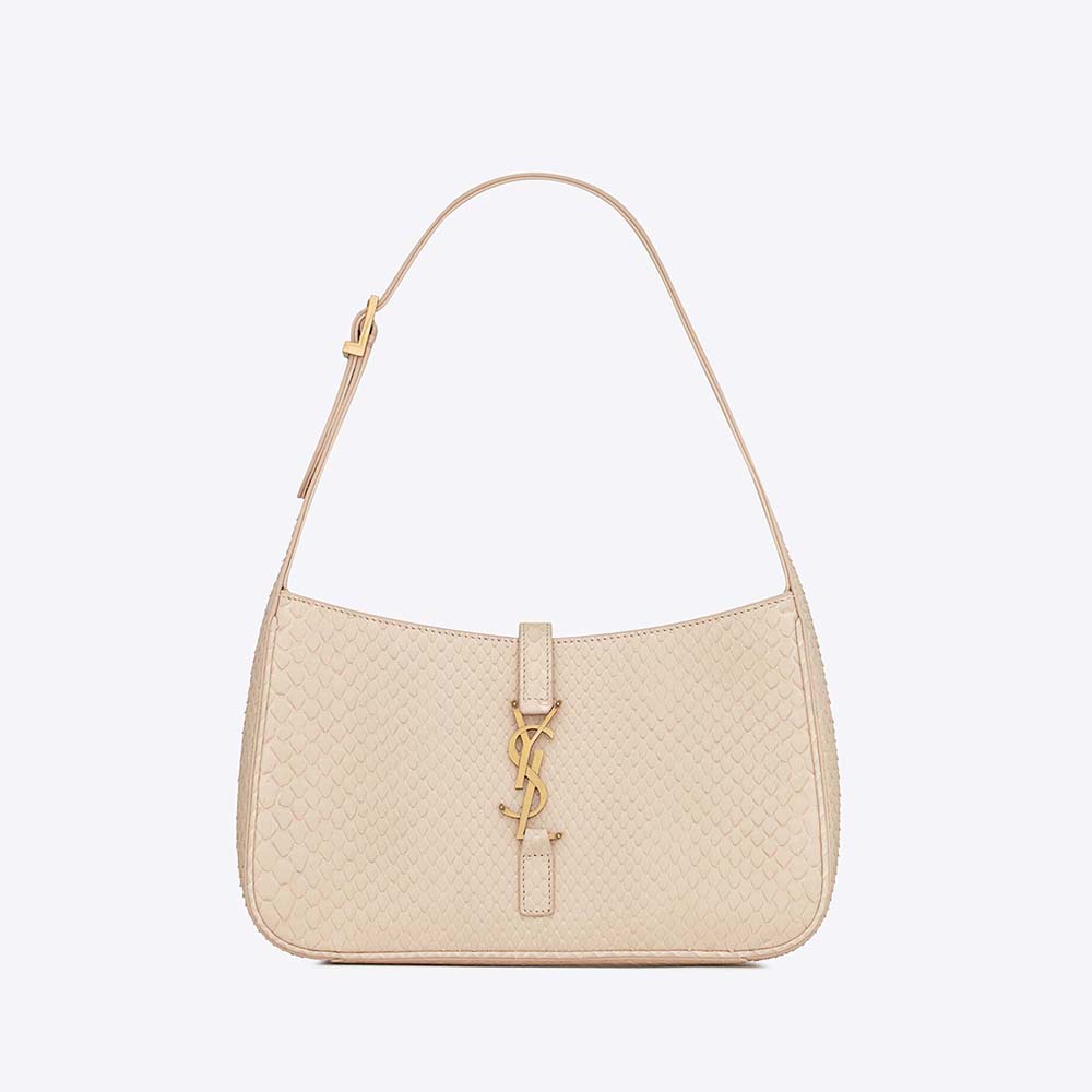 Front view of Saint Laurent YSL Women Le 5 A 7 Hobo Bag in Python-Beige