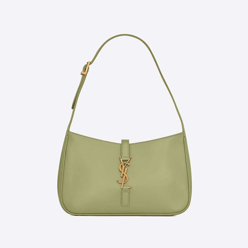 Front view of Saint Laurent YSL Women Le 5 A 7 Hobo Bag in Smooth Leather-Lime