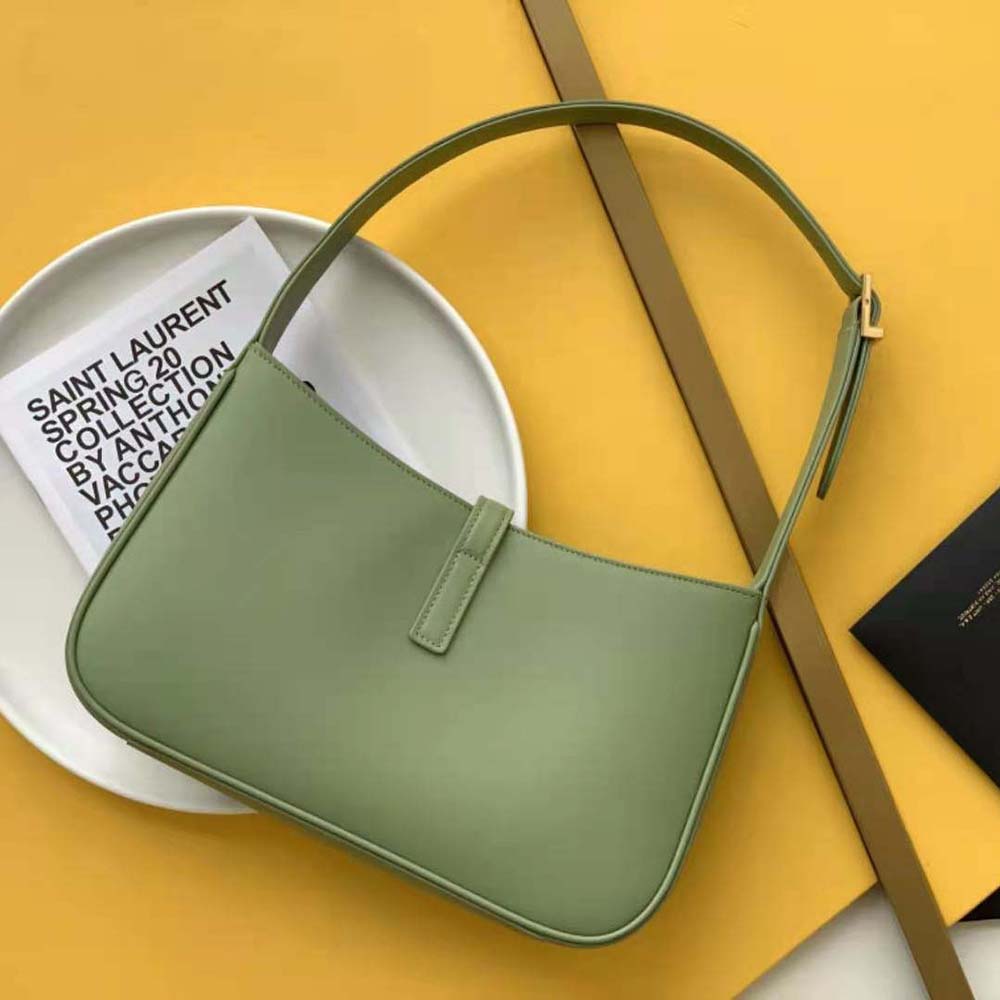 Side angle showcasing smooth leather texture of Saint Laurent YSL hobo bag