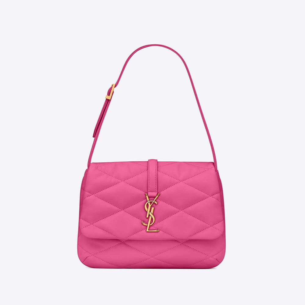 Front view of Saint Laurent YSL Women Le 57 Hobo Shoulder Bag in Quilted Lambskin-Rose