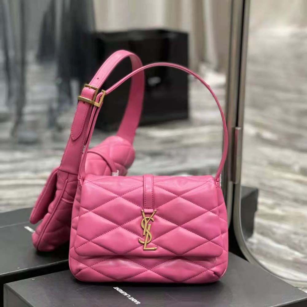 Close-up of gold YSL hardware on Saint Laurent YSL Women Le 57 Hobo Shoulder Bag