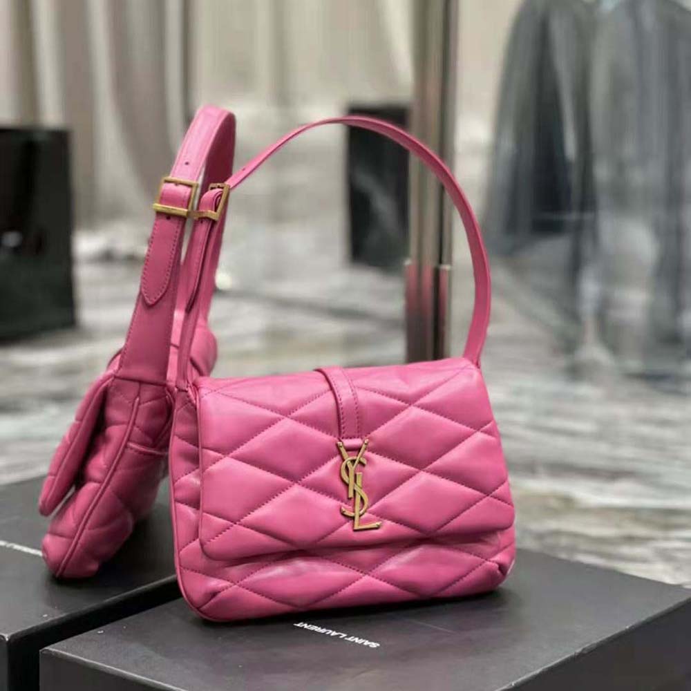 Side angle showing soft hobo silhouette of Saint Laurent YSL Women Le 57 Hobo Shoulder Bag
