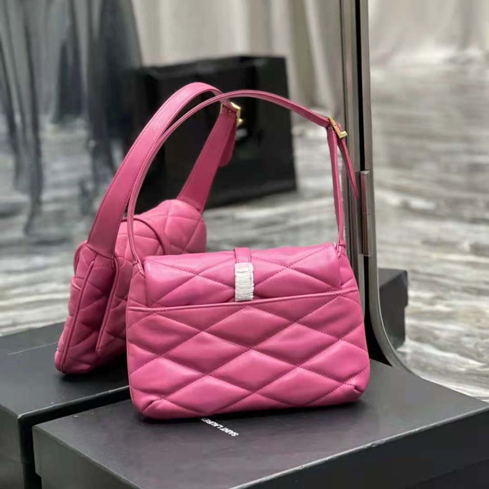 Saint Laurent YSL Women Le 57 Hobo Shoulder Bag in Quilted Lambskin-Rose - image 5
