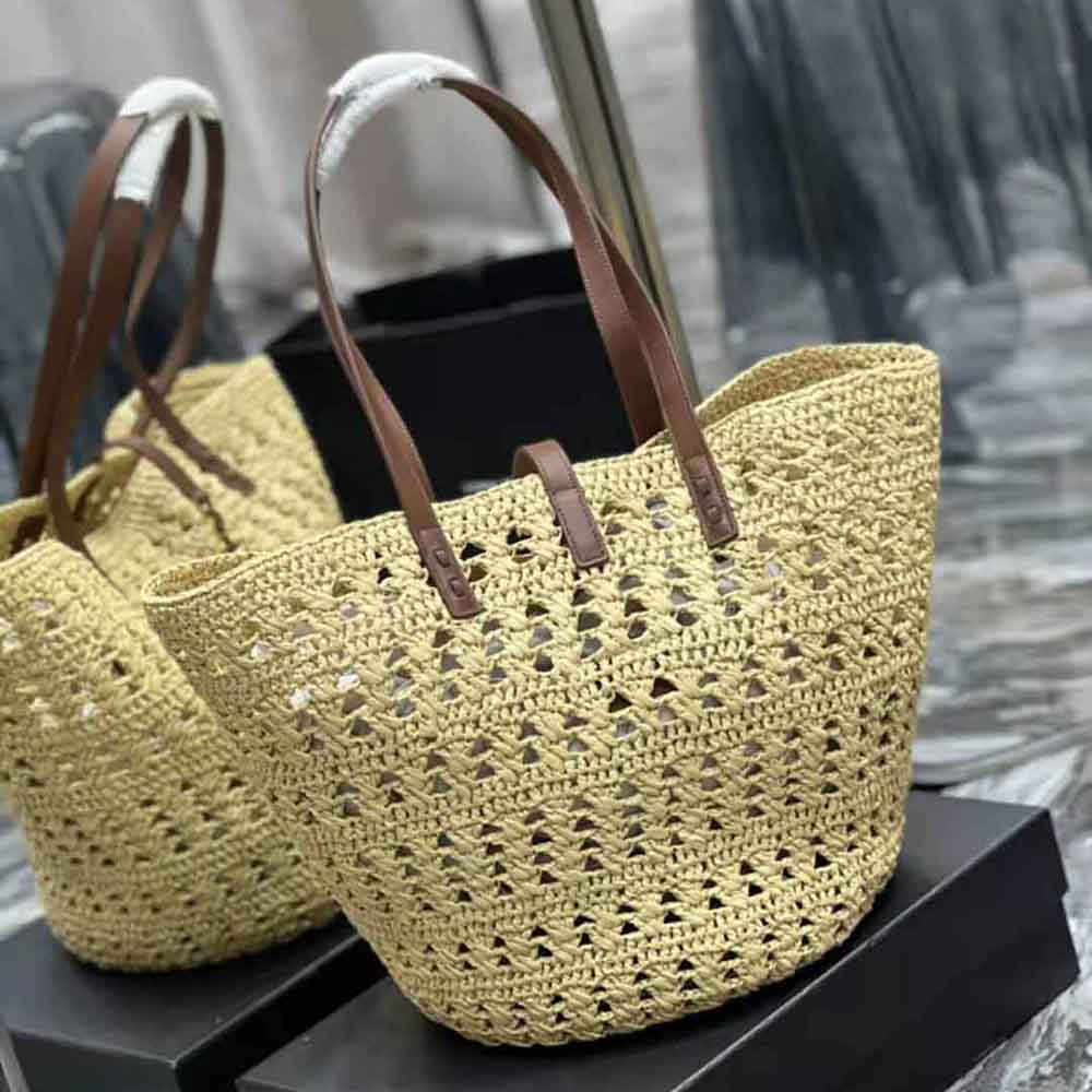Saint Laurent YSL Women Panier Medium Bag in Crochet Raffia and Smooth Leather - image 4