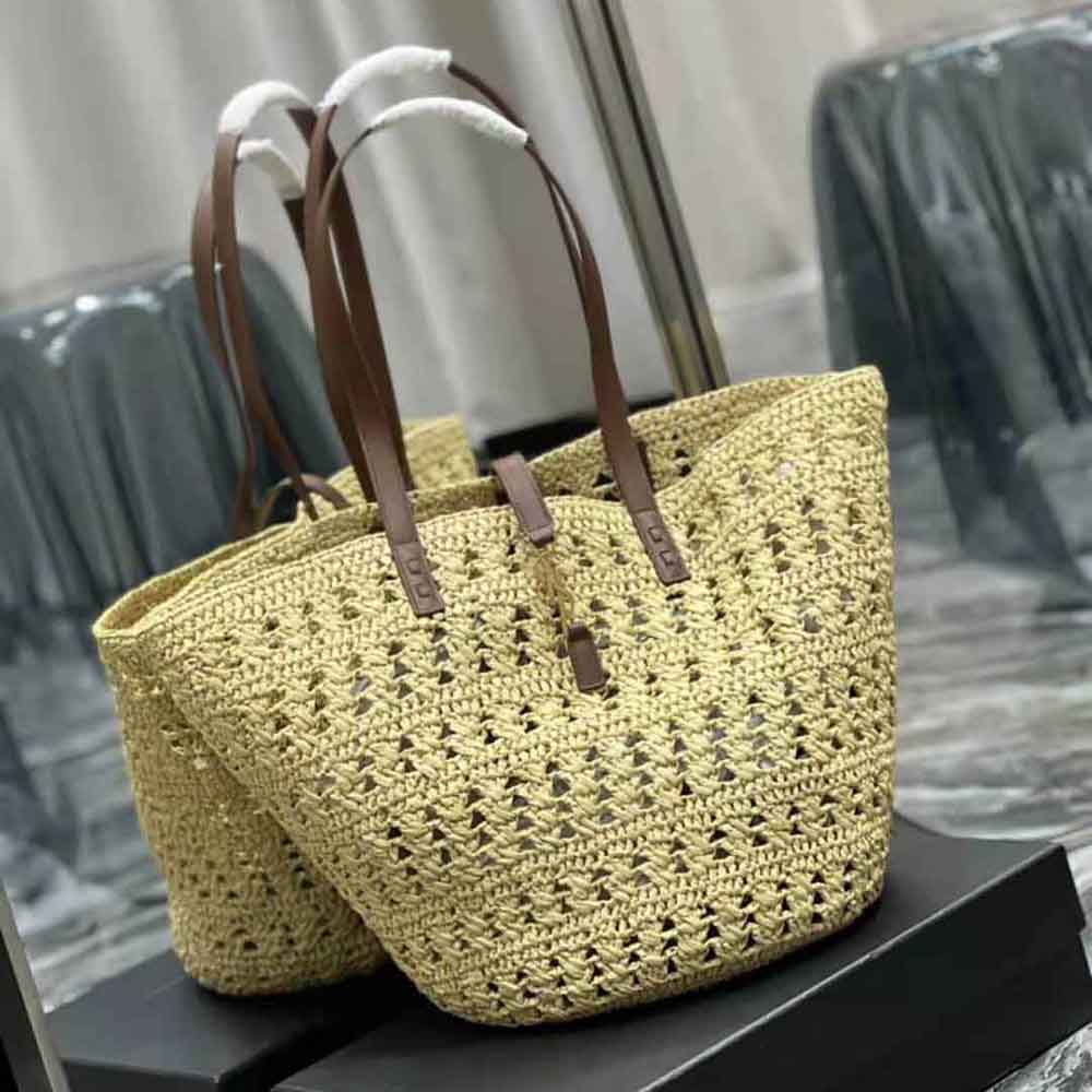 Side angle showing texture contrast on Saint Laurent YSL Women Panier Medium Bag