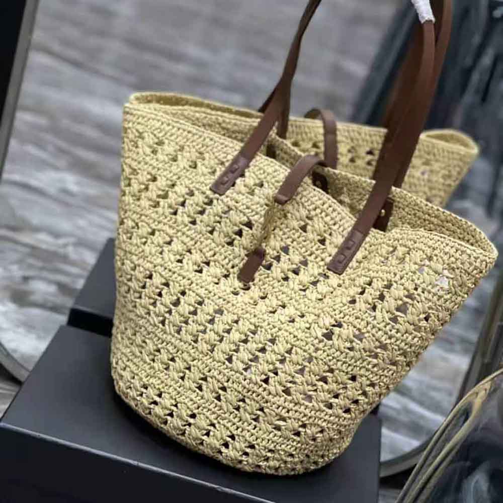 Saint Laurent YSL Women Panier Medium Bag in Crochet Raffia and Smooth Leather - image 6